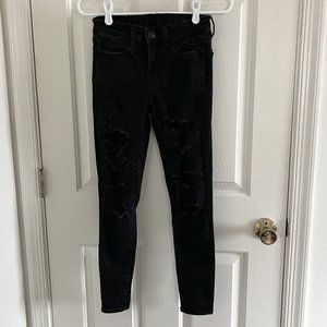 American Eagle Next Level Stretch Black Ripped Jeans Size 0 Short